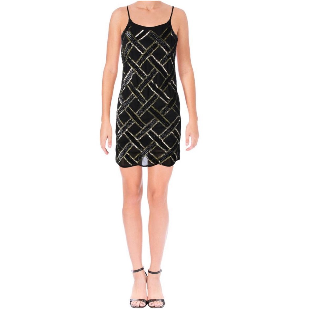Aqua Sequined Beaded Party Dress - LBD Holiday NYE